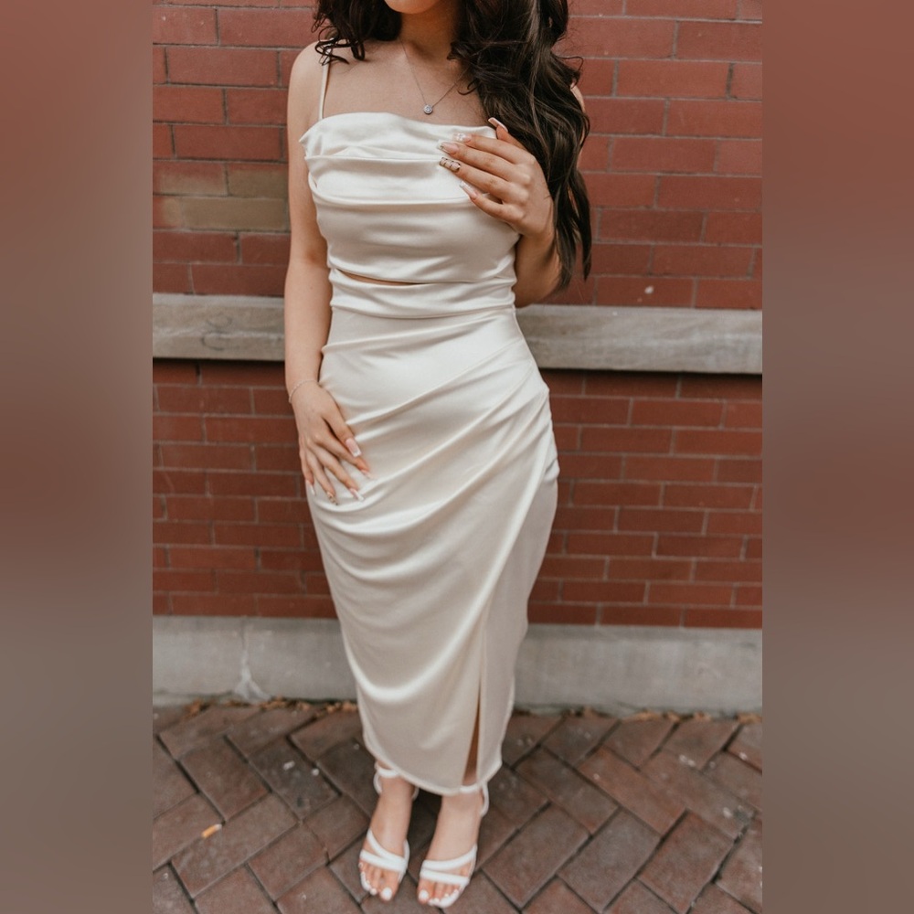 Windsor Cream Satin Midi Dress